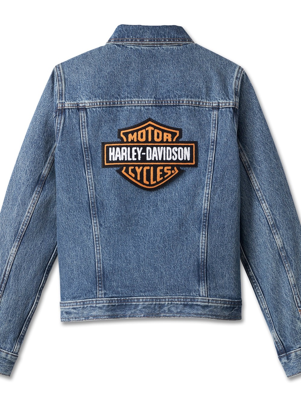Harley-Davidson Blue Jean Denim Jacket with Orange Logo Patch